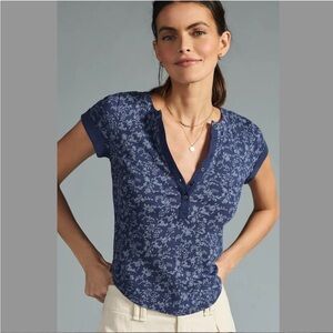 SOLD - Anthropologie Pilcro Botanical Cuffed Henley Top